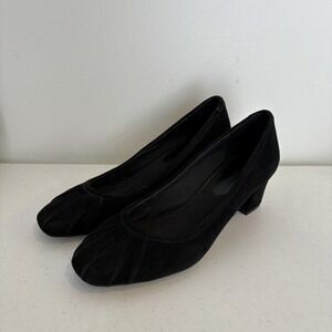 Etienne Aigner Shoes Womens‎ Size 7.5 Black E-Maggie Suede Pumps Low Block Heel